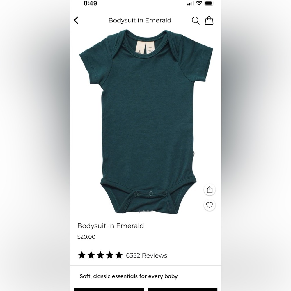 Kyte baby bodysuit in Emerald, 12-18 months